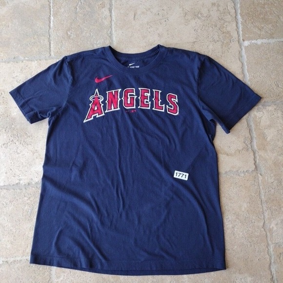 The Nike Tee Men M Navy Red Baseball Angels Short Sleeves Crew Neck Cotton Team - Picture 2 of 8